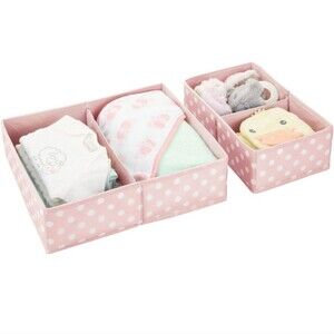 4 Piece Set Pink and White Polka-dot Fabric Drawer Organizers